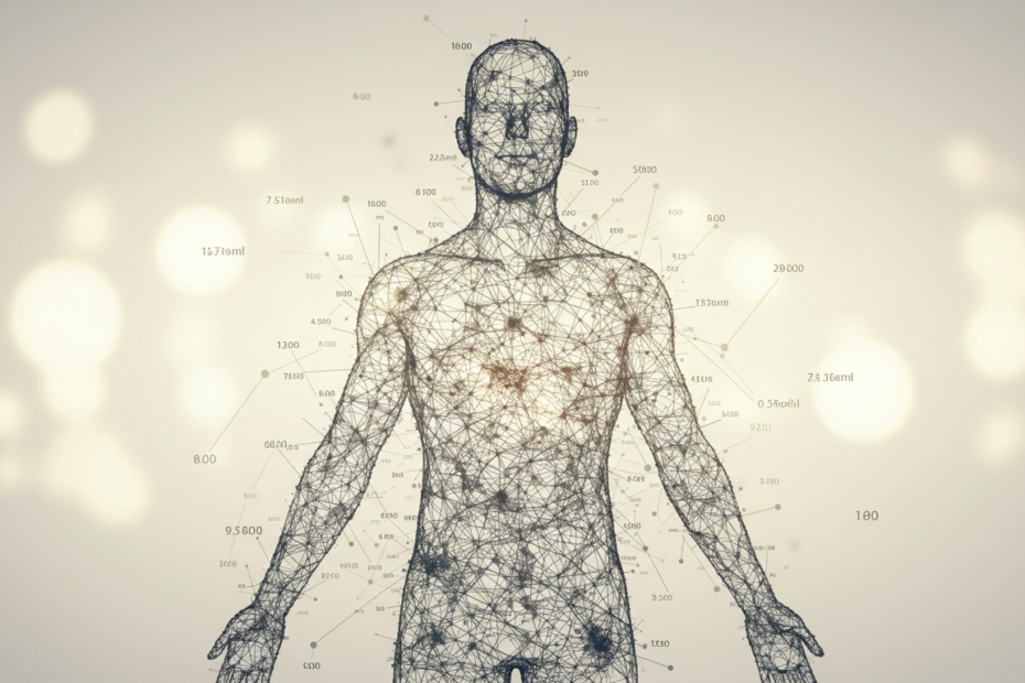 man outlined with genetic testing marks