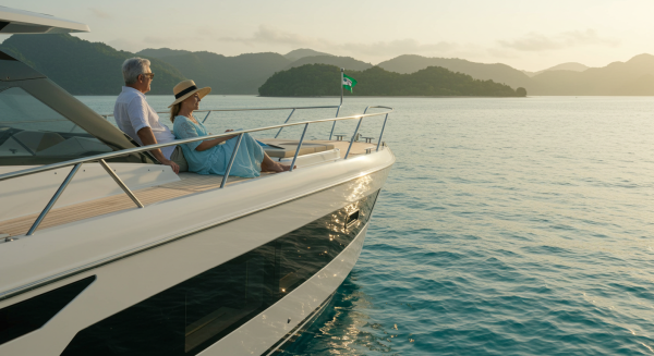 couple on boat at sea